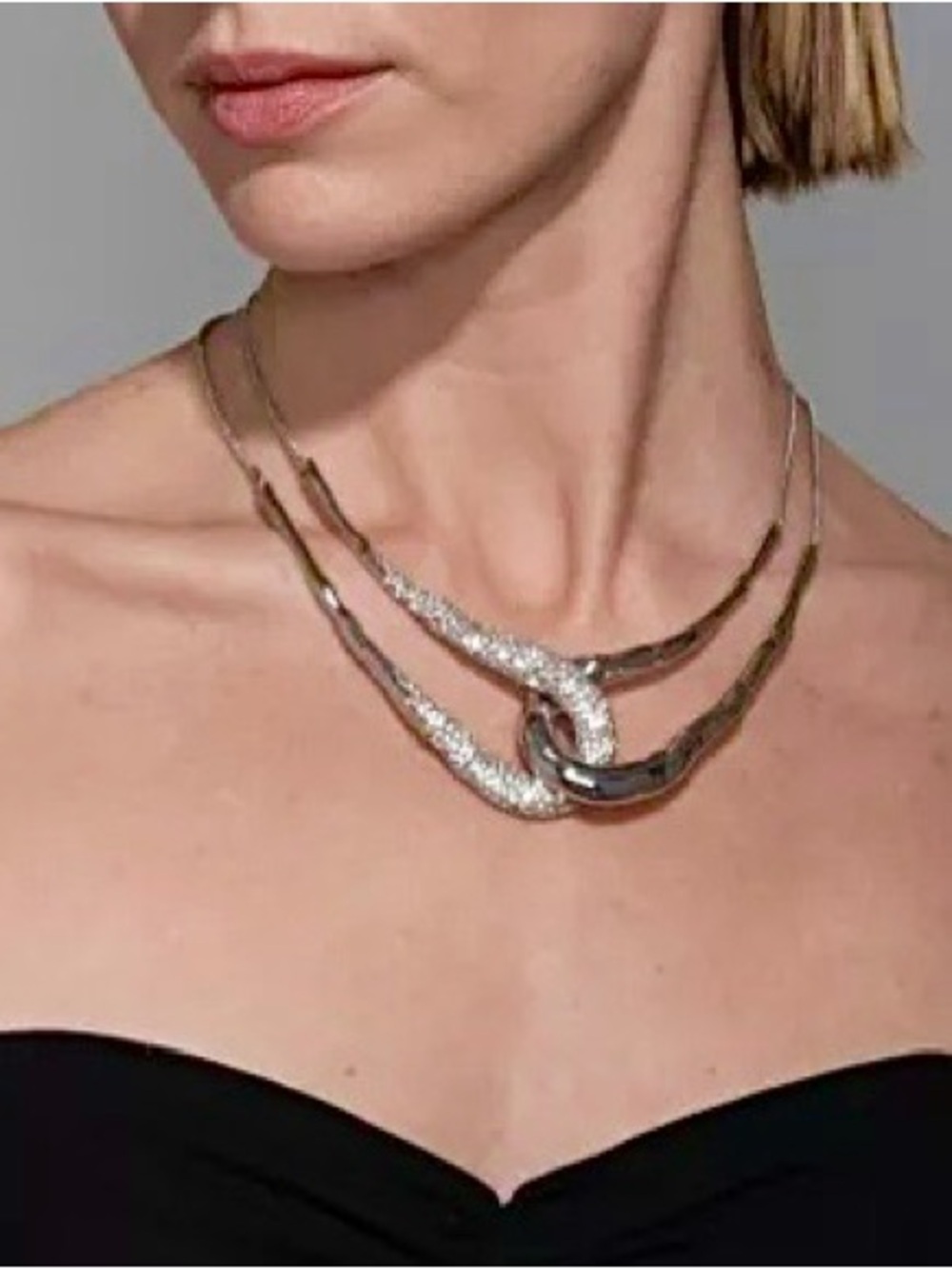 Alexis Bittar Silver Solanales Crystal Interlock Necklace